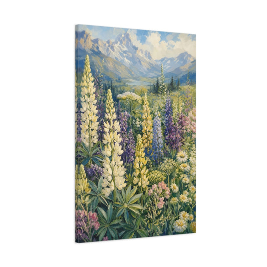 Main Mockup. Nature Lupine Field Colorful Wildflower Meadow shown as stretched canvas wall art