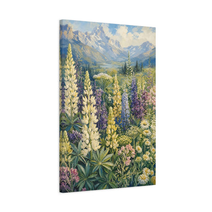 Side Mockup 2. Nature Lupine Field Colorful Wildflower Meadow shown as stretched canvas wall art