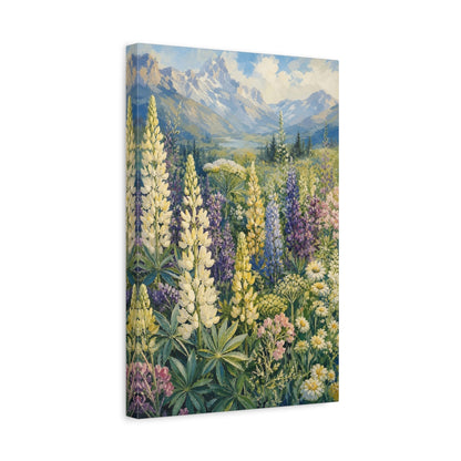 Side Mockup 4. Nature Lupine Field Colorful Wildflower Meadow shown as stretched canvas wall art