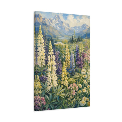 Side Mockup 3. Nature Lupine Field Colorful Wildflower Meadow shown as stretched canvas wall art