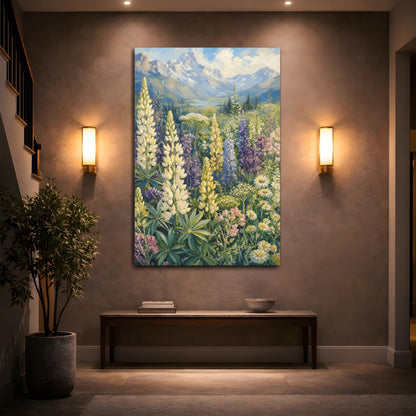 Mockup 2. Nature Lupine Field Colorful Wildflower Meadow shown as stretched canvas wall art
