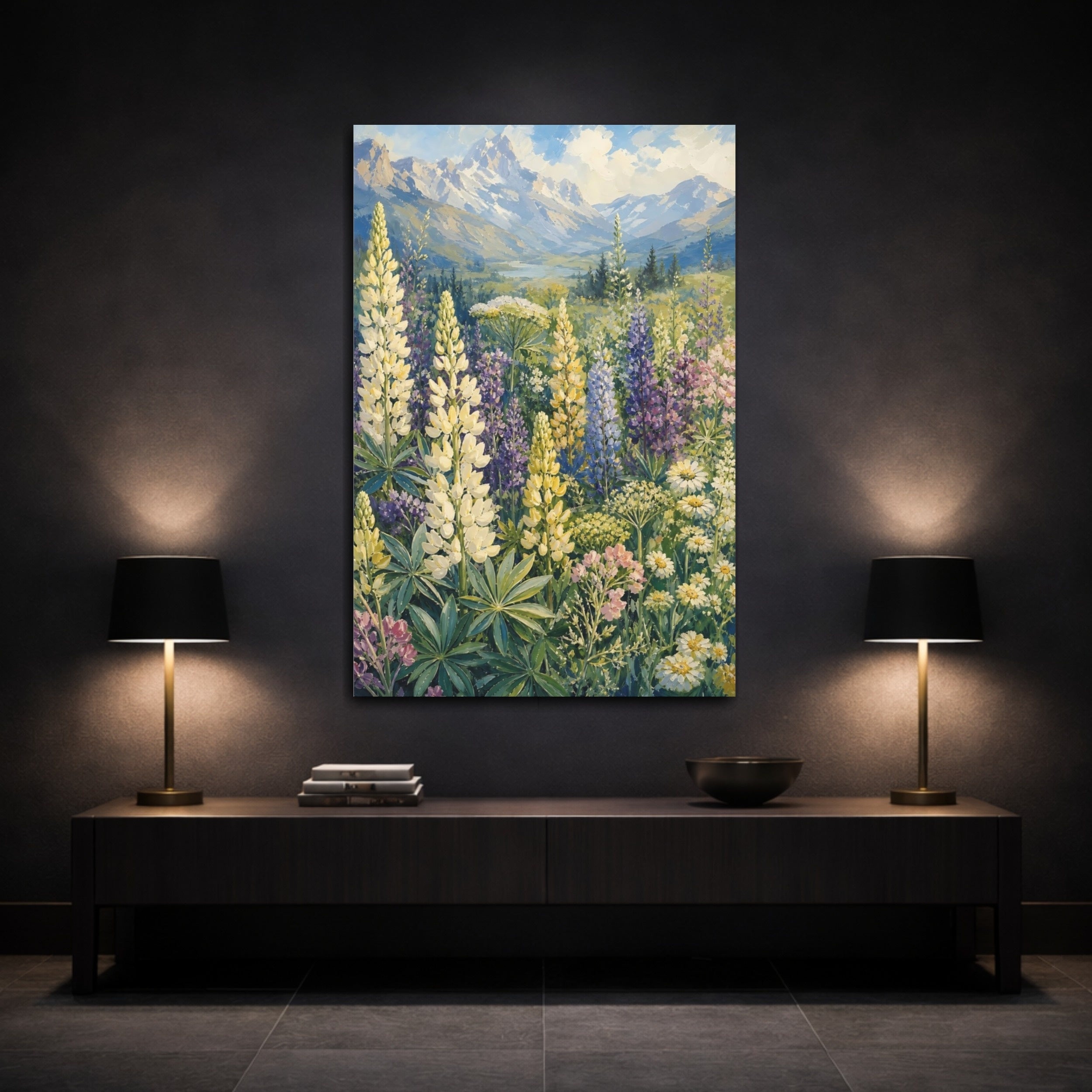 Mockup 3. Nature Lupine Field Colorful Wildflower Meadow shown as stretched canvas wall art