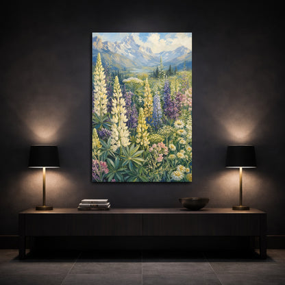 Mockup 3. Nature Lupine Field Colorful Wildflower Meadow shown as stretched canvas wall art