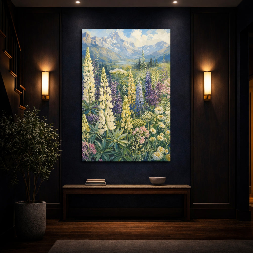Mockup 4. Nature Lupine Field Colorful Wildflower Meadow shown as stretched canvas wall art