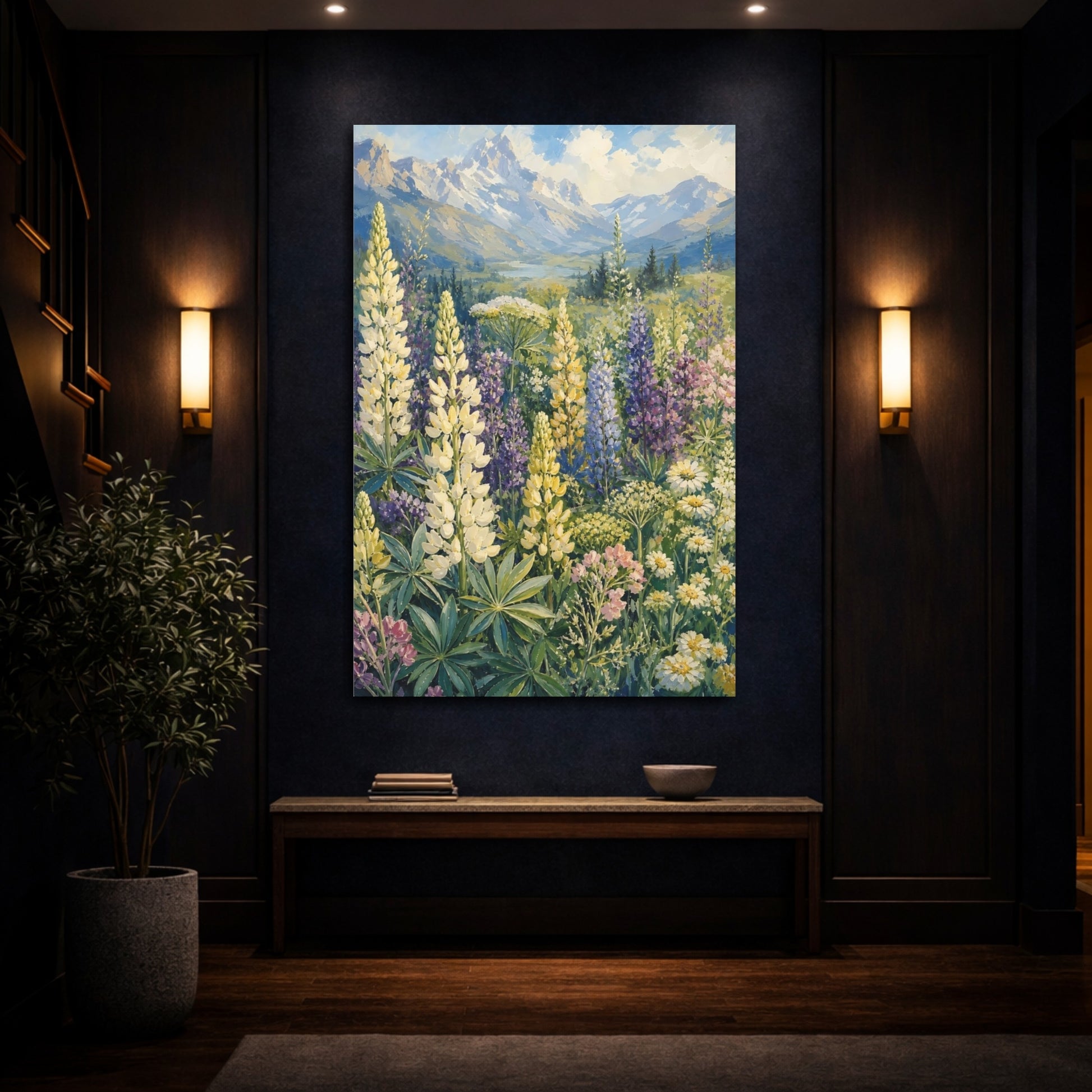 Mockup 4. Nature Lupine Field Colorful Wildflower Meadow shown as stretched canvas wall art