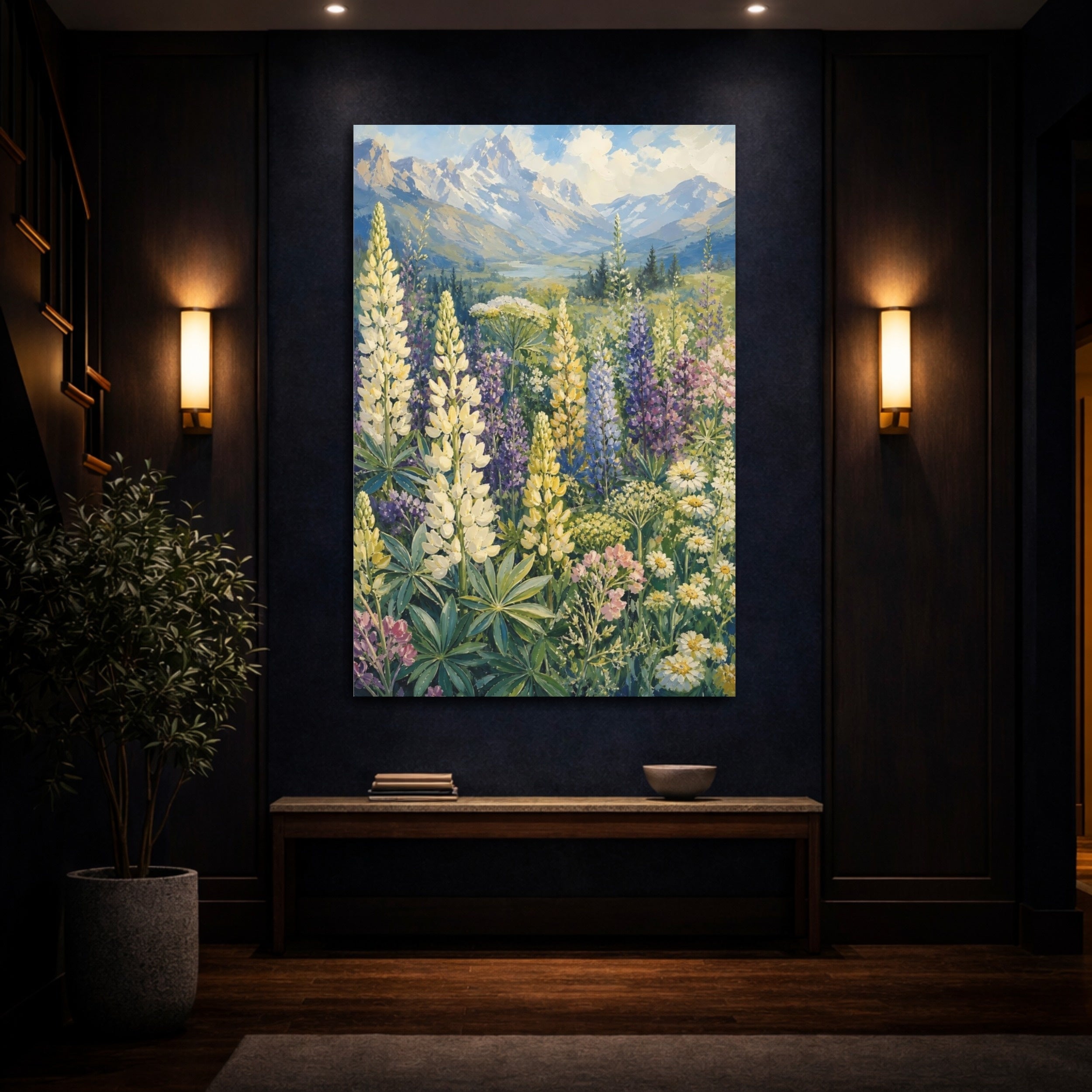 Mockup 4. Nature Lupine Field Colorful Wildflower Meadow shown as stretched canvas wall art