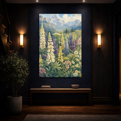 Mockup 4. Nature Lupine Field Colorful Wildflower Meadow shown as stretched canvas wall art