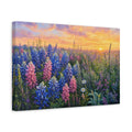 Side Mockup 4. Nature Lupine Field Lupine Sunset shown as stretched canvas wall art