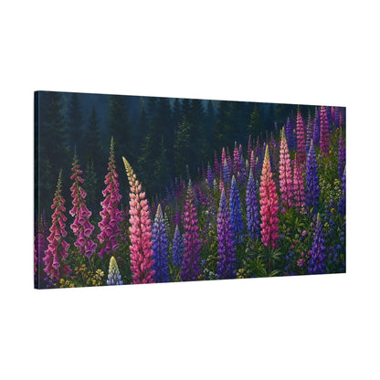 Main Mockup. Nature Lupine Flowers Colorful Forest Floral shown as stretched canvas wall art