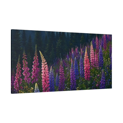 Side Mockup 2. Nature Lupine Flowers Colorful Forest Floral shown as stretched canvas wall art
