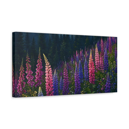 Side Mockup 3. Nature Lupine Flowers Colorful Forest Floral shown as stretched canvas wall art