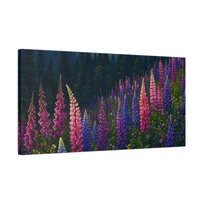 Side Mockup 1. Nature Lupine Flowers Colorful Forest Floral shown as stretched canvas wall art