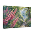 Side Mockup 4. Nature Lupine Flowers Pink Lupine Path shown as stretched canvas wall art