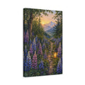 Side Mockup 4. Nature Lupine Flowers Purple And Green shown as stretched canvas wall art