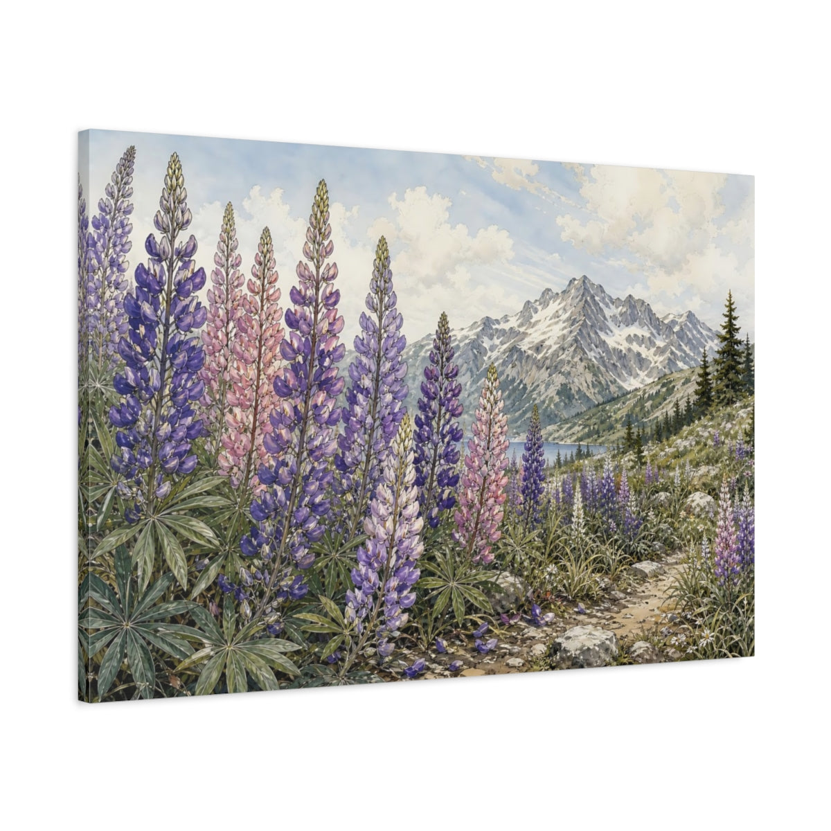 Main Mockup. Nature Lupine Flowers Purple Lupine Flowers shown as stretched canvas wall art