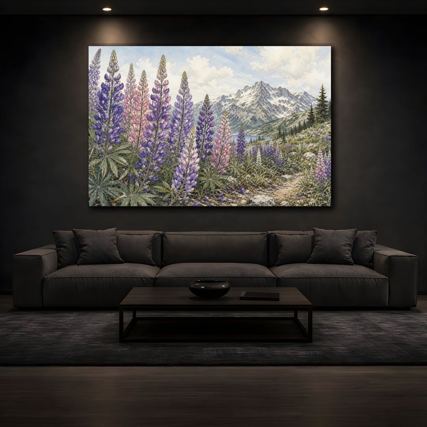 Mockup 3. Nature Lupine Flowers Purple Lupine Flowers shown as stretched canvas wall art