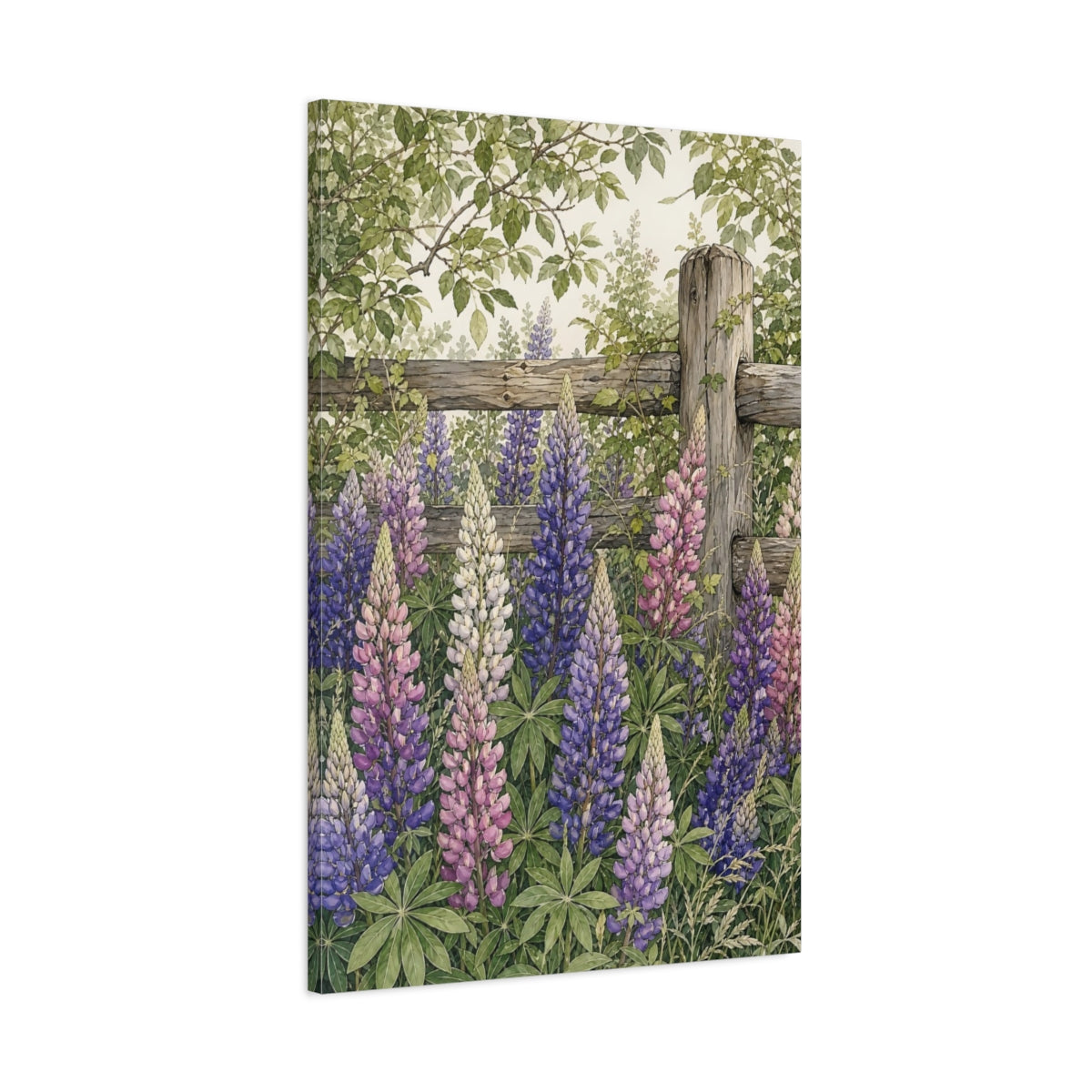Main Mockup. Nature Lupine Flowers Purple Lupine Garden shown as stretched canvas wall art