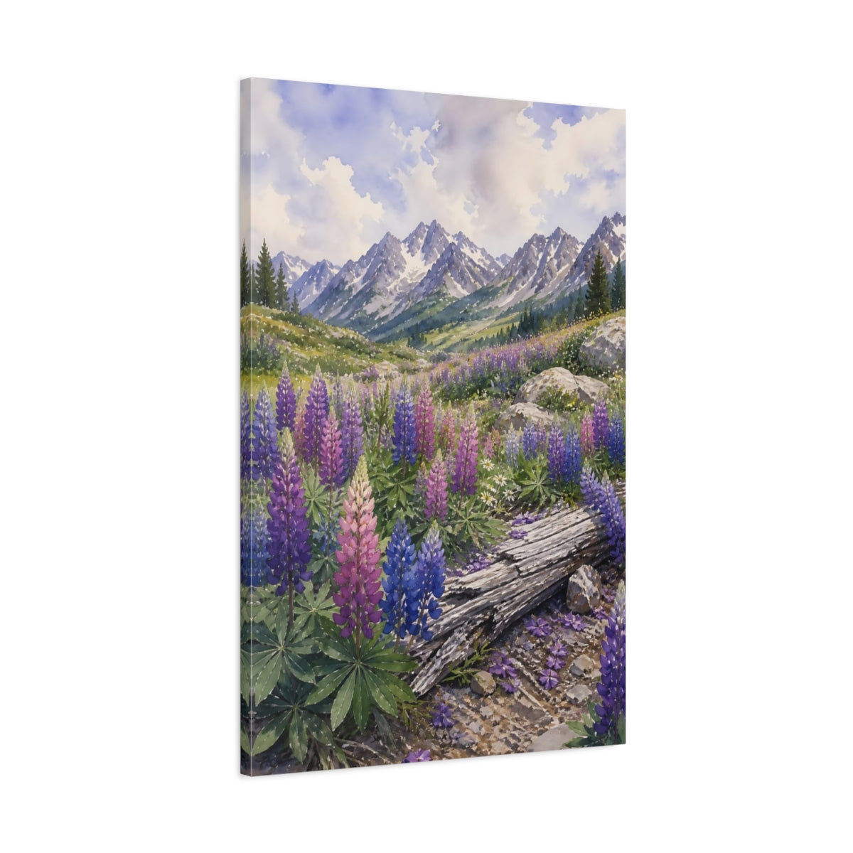 Main Mockup. Nature Lupine Flowers Purple Mountain Lupines shown as stretched canvas wall art