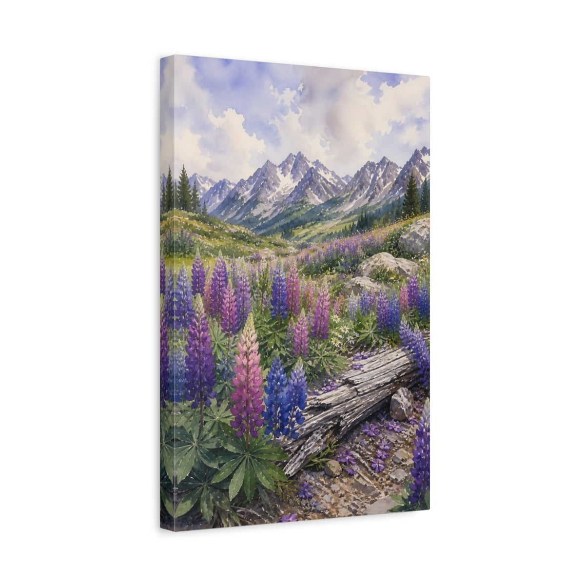 Side Mockup 4. Nature Lupine Flowers Purple Mountain Lupines shown as stretched canvas wall art