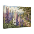 Side Mockup 4. Nature Lupine Flowers Purple Pink Lupines shown as stretched canvas wall art