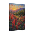 Side Mockup 4. Nature Lupine Flowers Red Orange Landscape shown as stretched canvas wall art