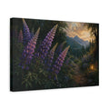 Side Mockup 4. Nature Lupines Purple And Green shown as stretched canvas wall art