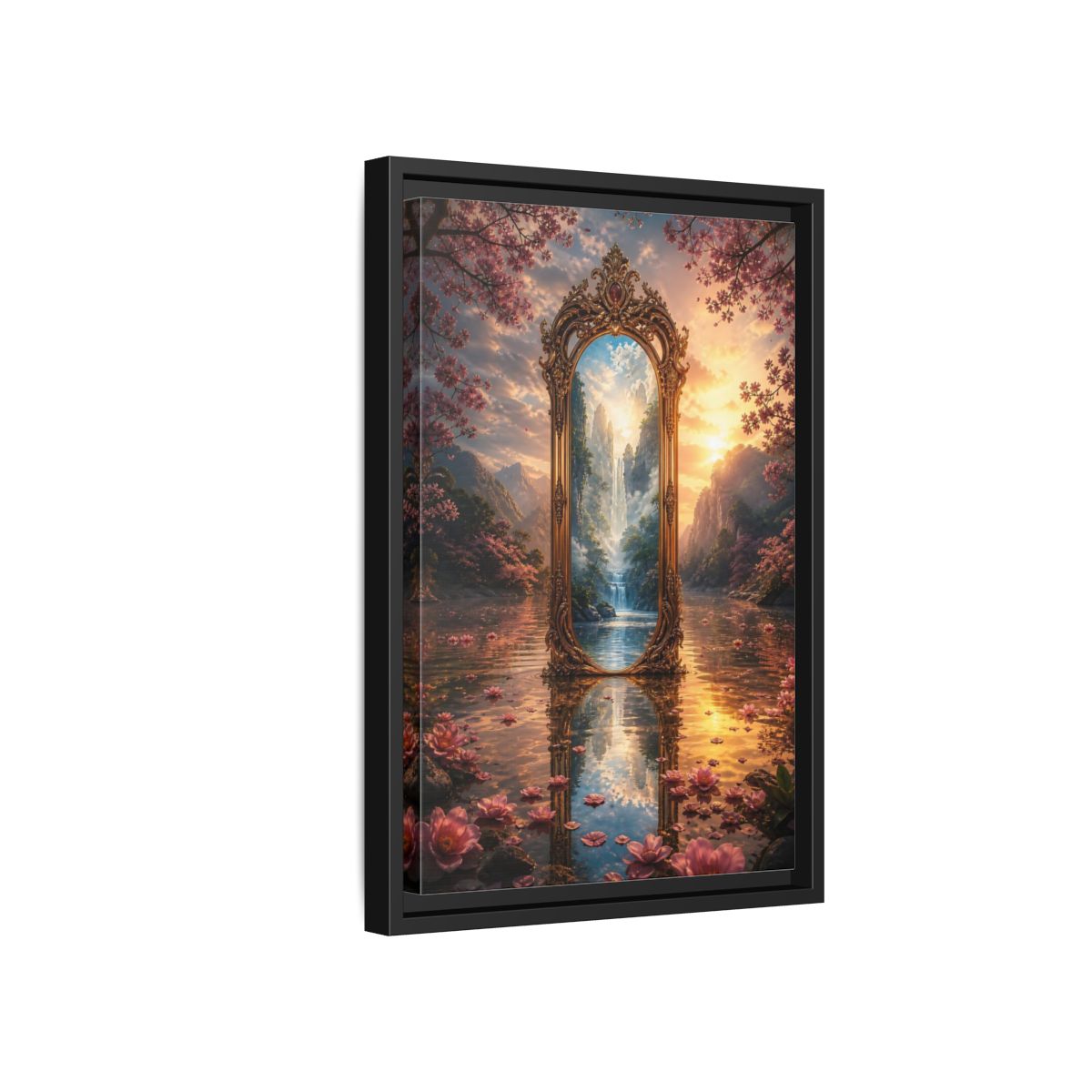 Side Mockup 6. Nature Magic Mirror Pink And Gold Fantasy shown as stretched canvas wall art