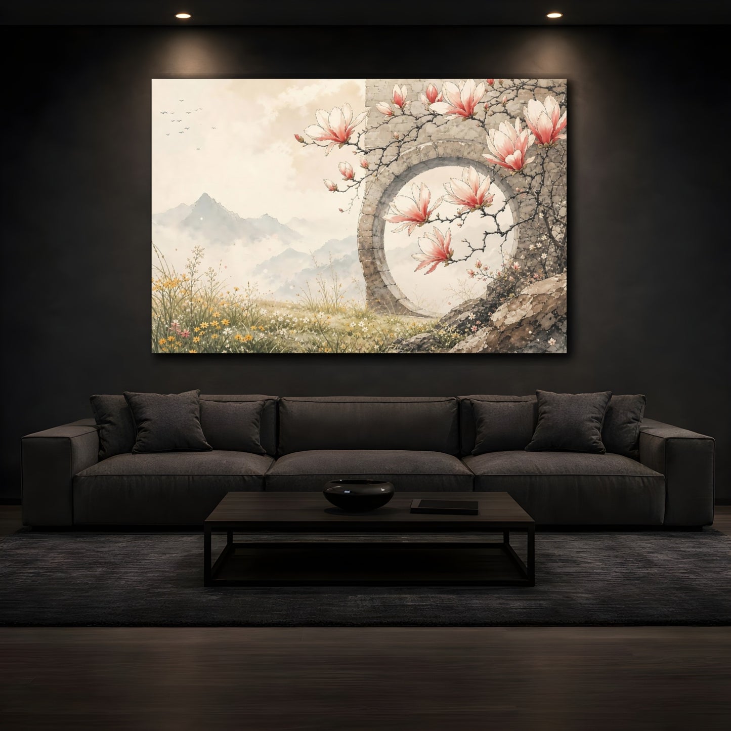 Mockup 3. Nature Magnolias Pink Magnolias shown as stretched canvas wall art