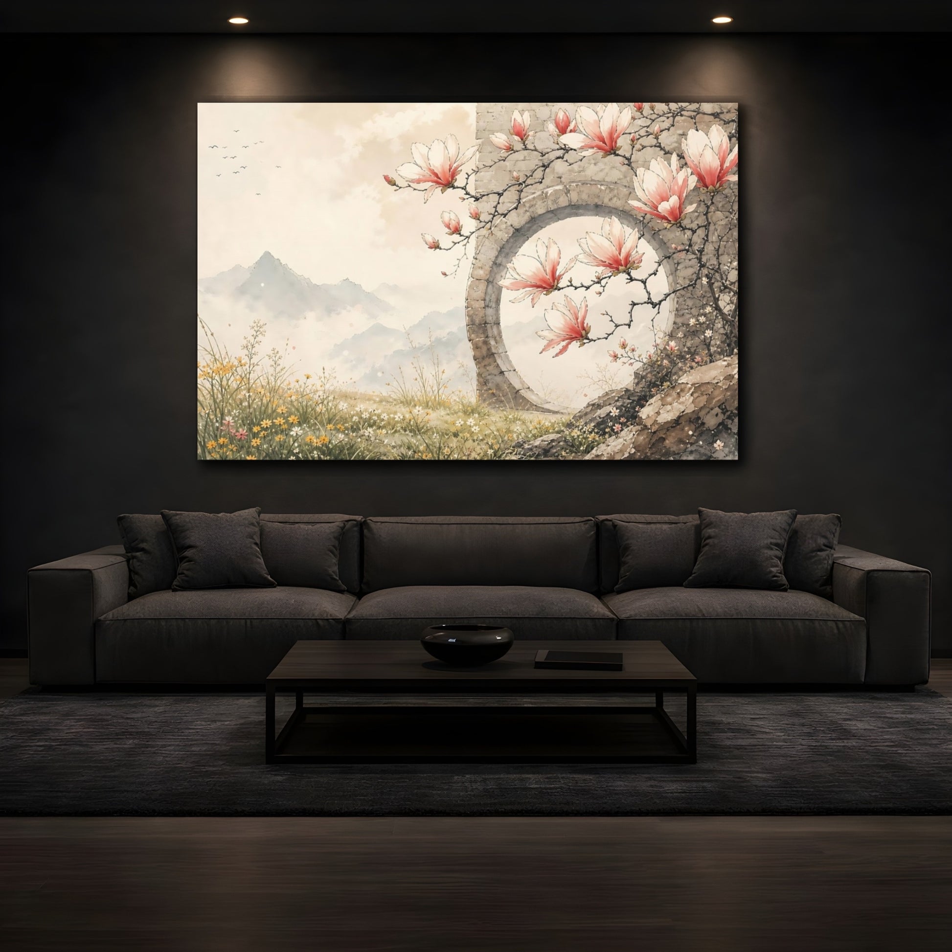 Mockup 3. Nature Magnolias Pink Magnolias shown as stretched canvas wall art