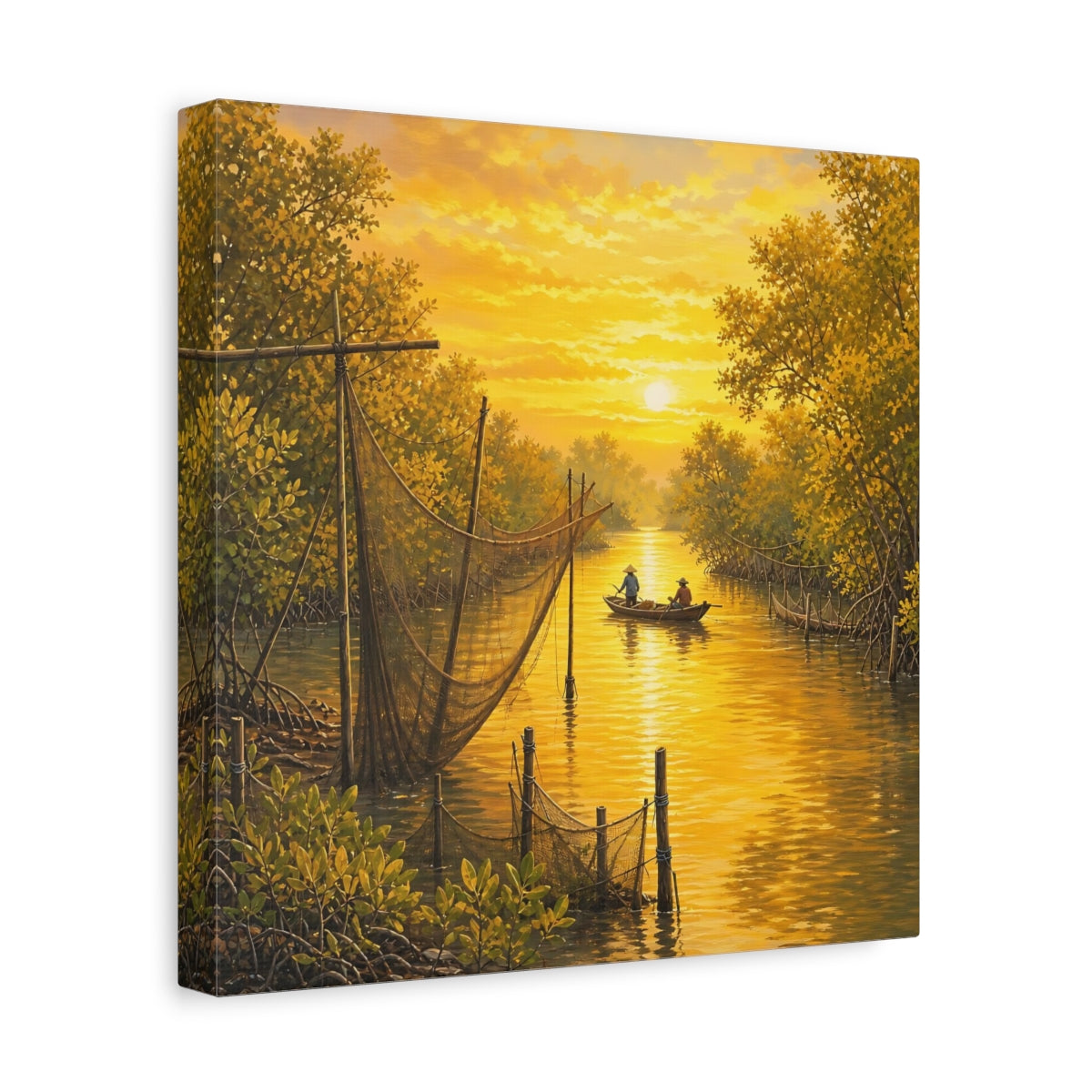 Side Mockup 8. Nature Mangrove River Golden Sunset River shown as stretched canvas wall art