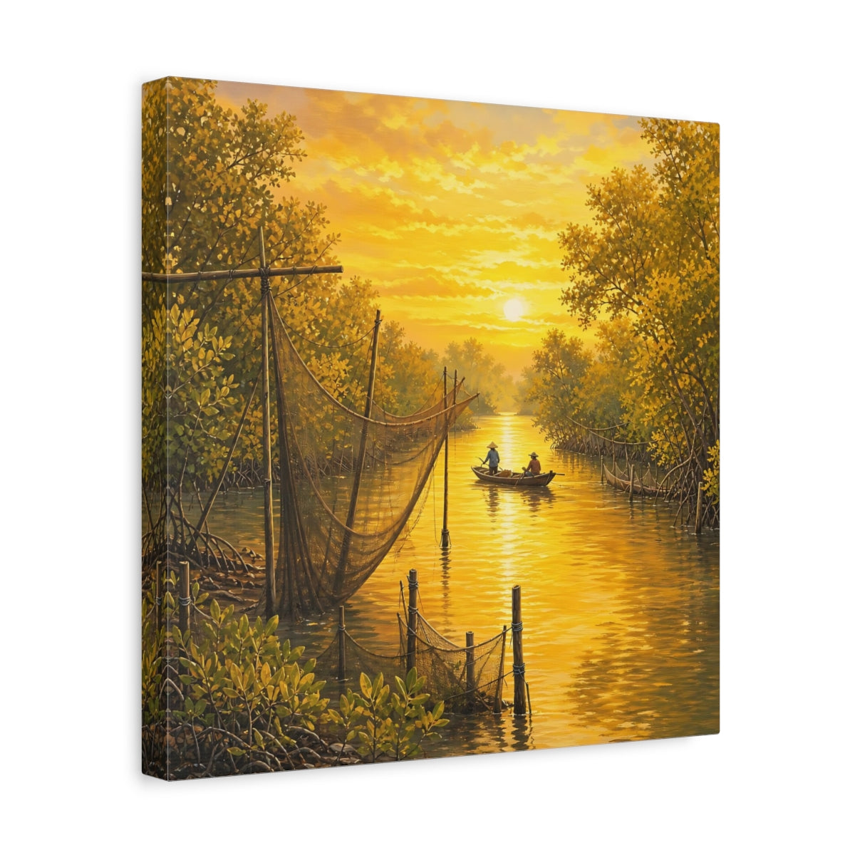 Side Mockup 7. Nature Mangrove River Golden Sunset River shown as stretched canvas wall art