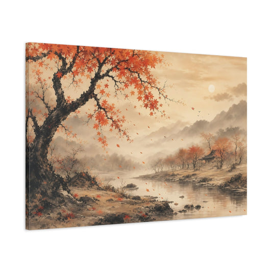 Main Mockup. Nature Maple Tree Orange Autumn Landscape shown as stretched canvas wall art