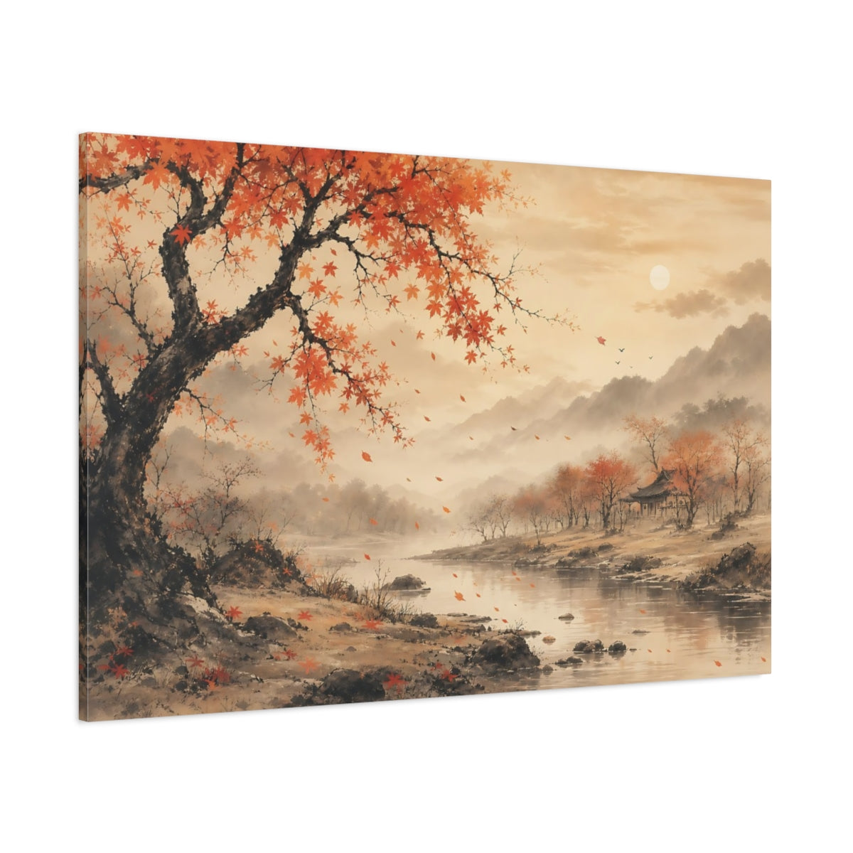 Side Mockup 1. Nature Maple Tree Orange Autumn Landscape shown as stretched canvas wall art