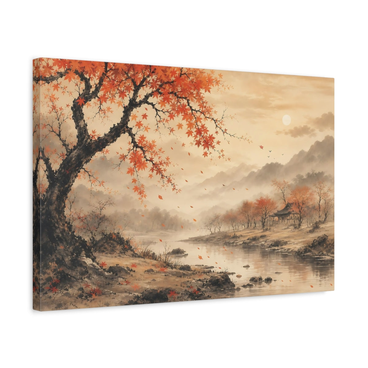 Side Mockup 3. Nature Maple Tree Orange Autumn Landscape shown as stretched canvas wall art