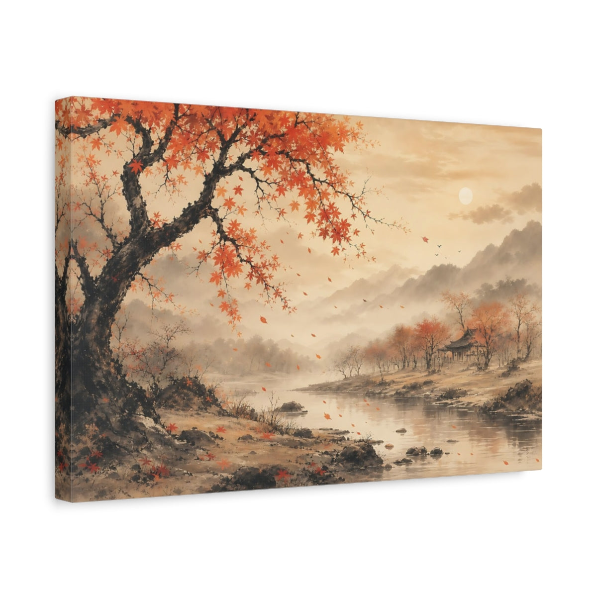 Side Mockup 4. Nature Maple Tree Orange Autumn Landscape shown as stretched canvas wall art