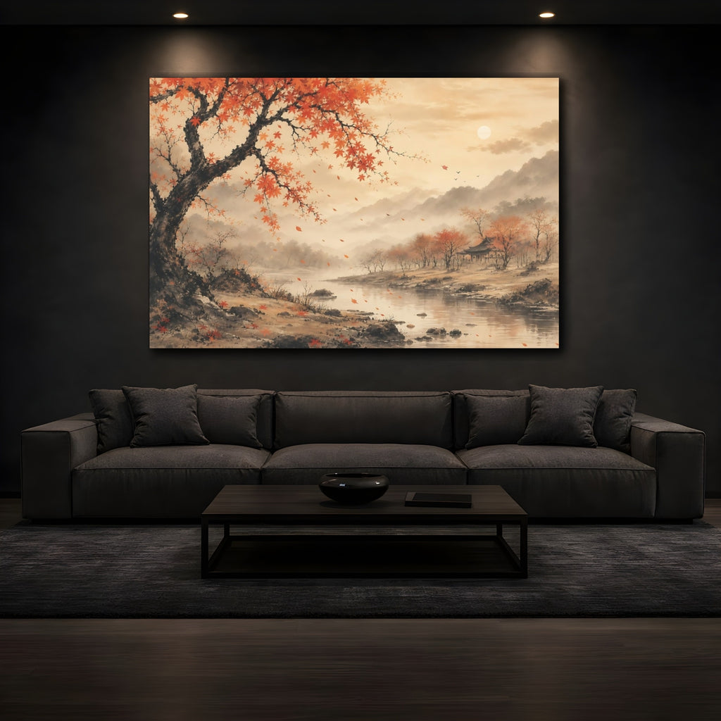 Mockup 3. Nature Maple Tree Orange Autumn Landscape shown as stretched canvas wall art