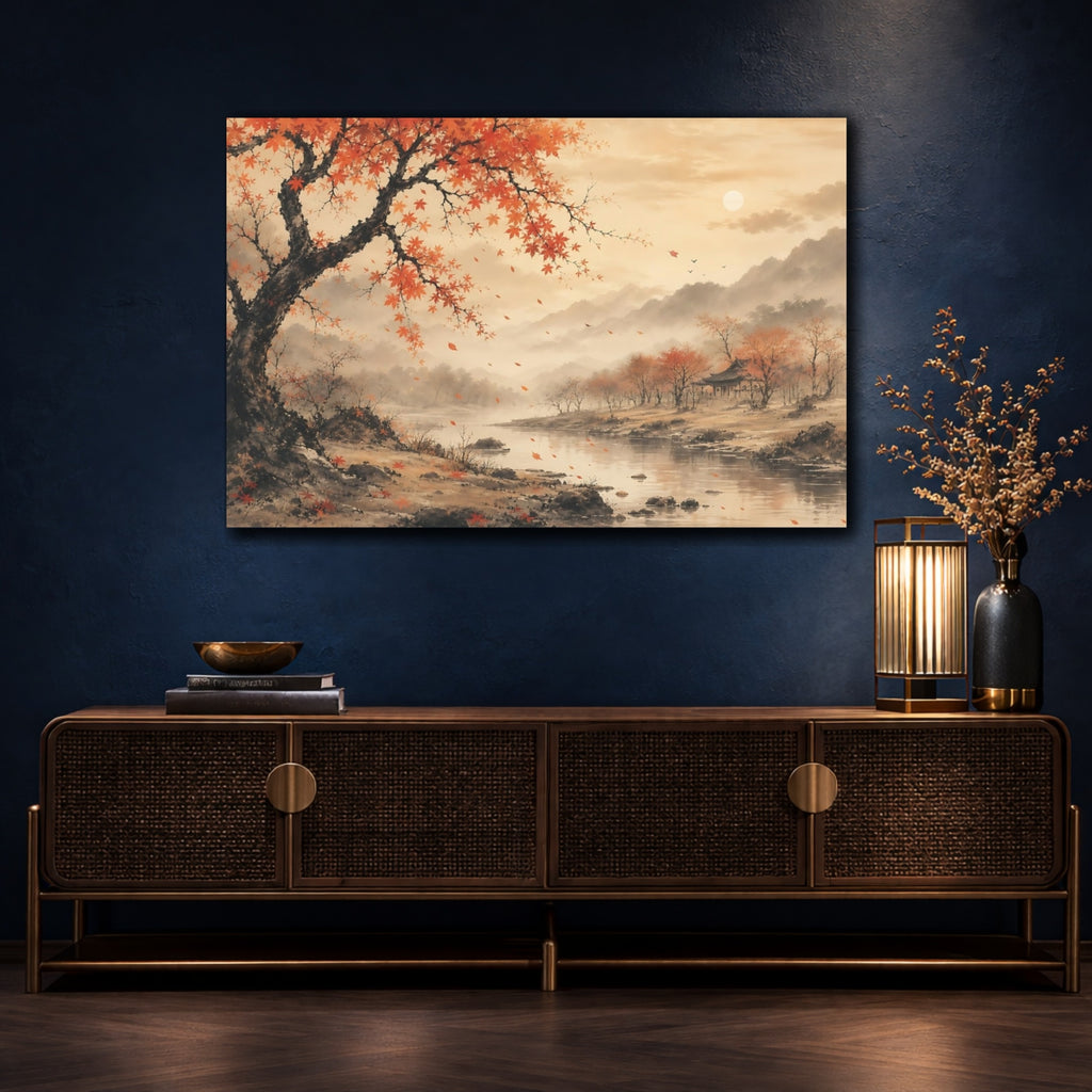 Mockup 4. Nature Maple Tree Orange Autumn Landscape shown as stretched canvas wall art