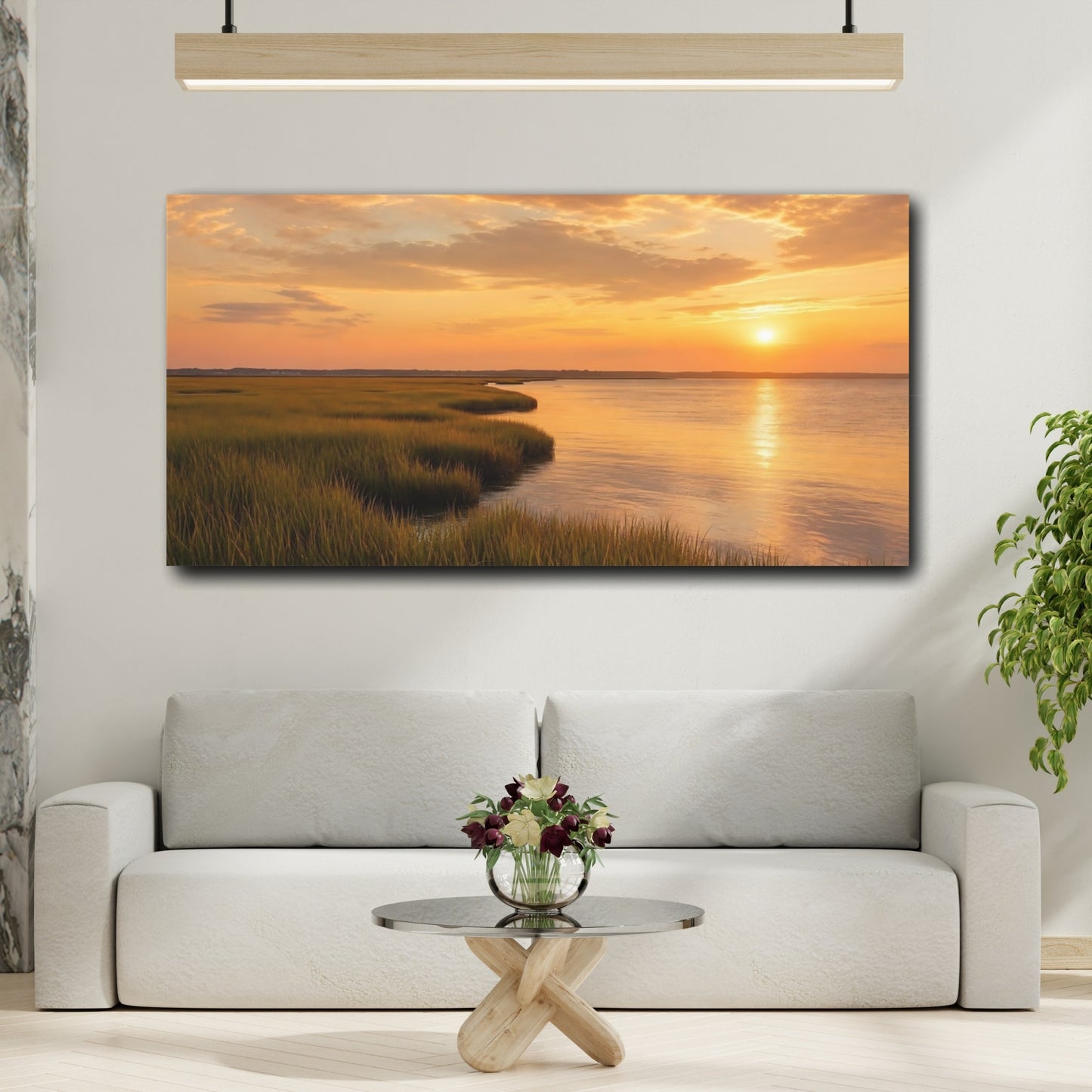 Mockup 2. Nature Marsh Sunset Golden Marshland shown as stretched canvas wall art