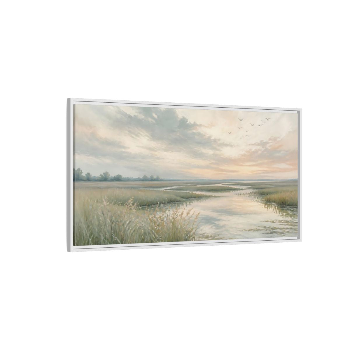 Side Mockup 3. Nature Marshland Pastel Marshland shown as stretched canvas wall art