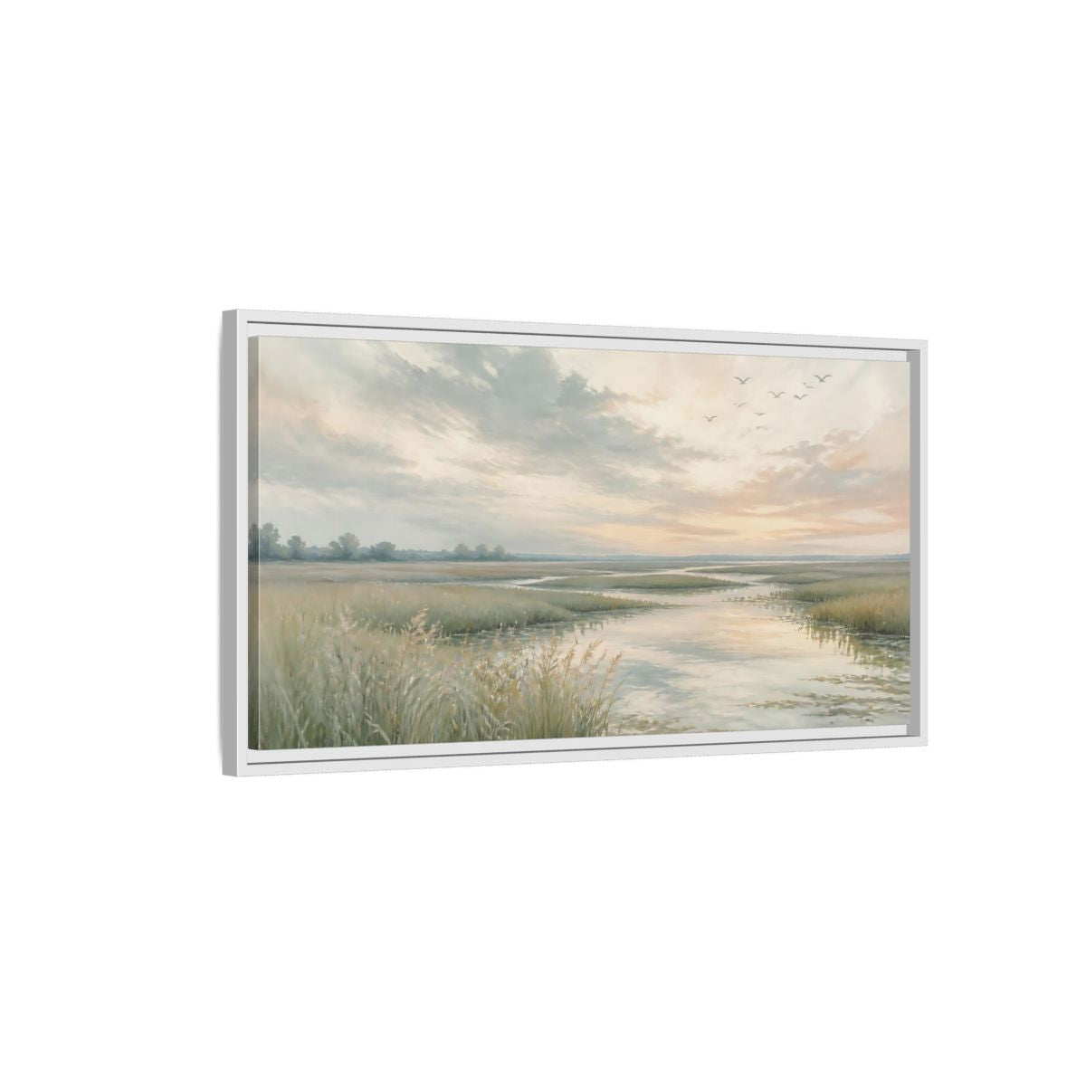 Side Mockup 1. Nature Marshland Pastel Marshland shown as stretched canvas wall art