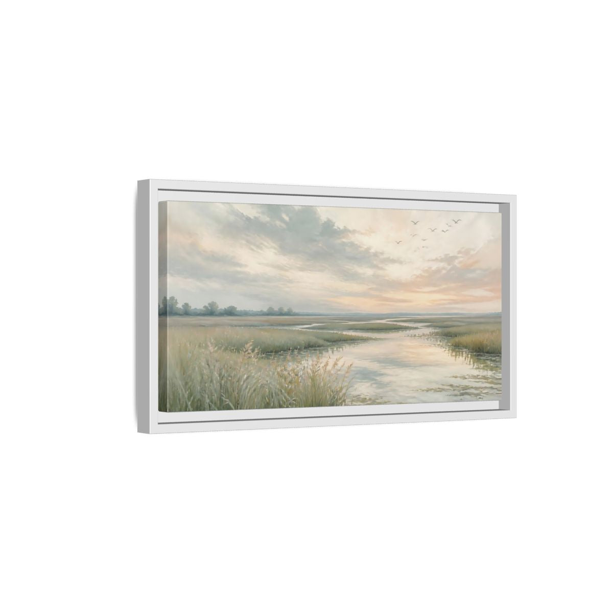 Side Mockup 6. Nature Marshland Pastel Marshland shown as stretched canvas wall art