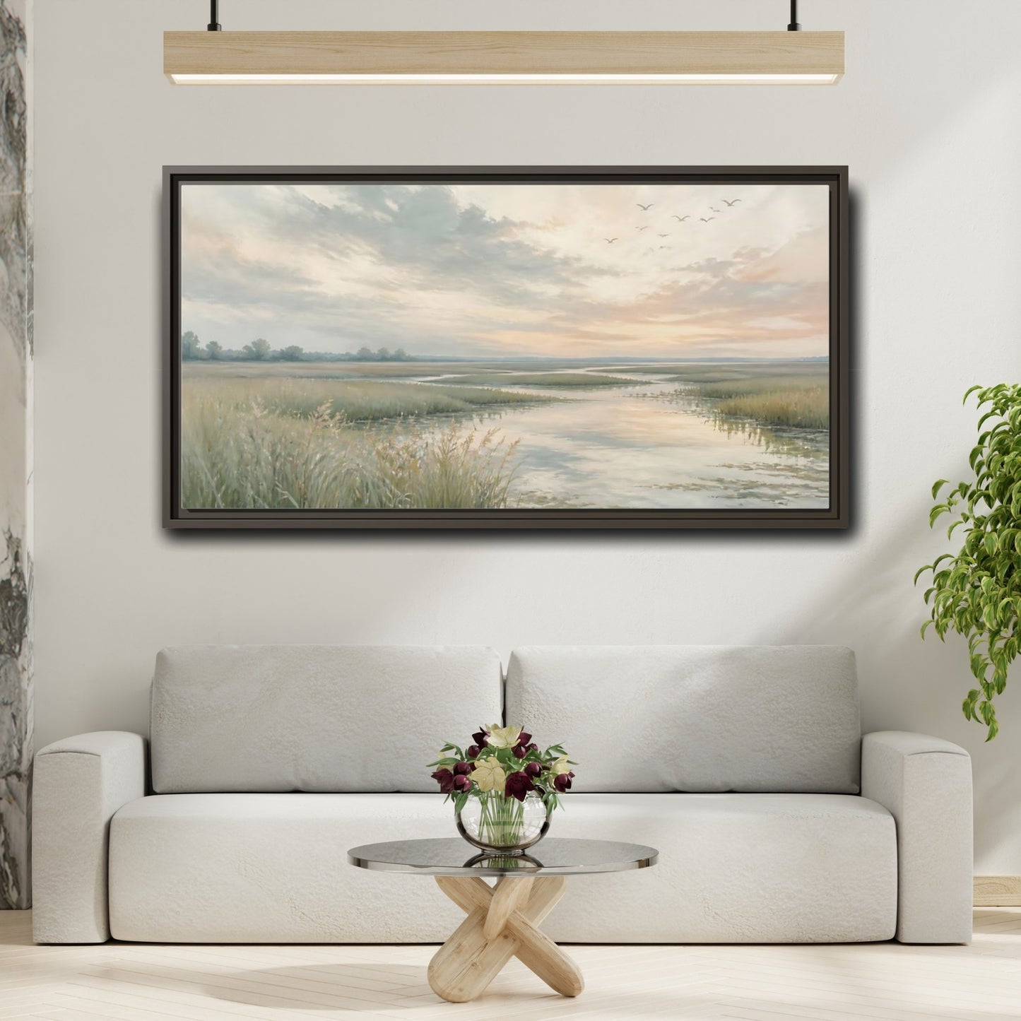 Mockup 2. Nature Marshland Pastel Marshland shown as stretched canvas wall art