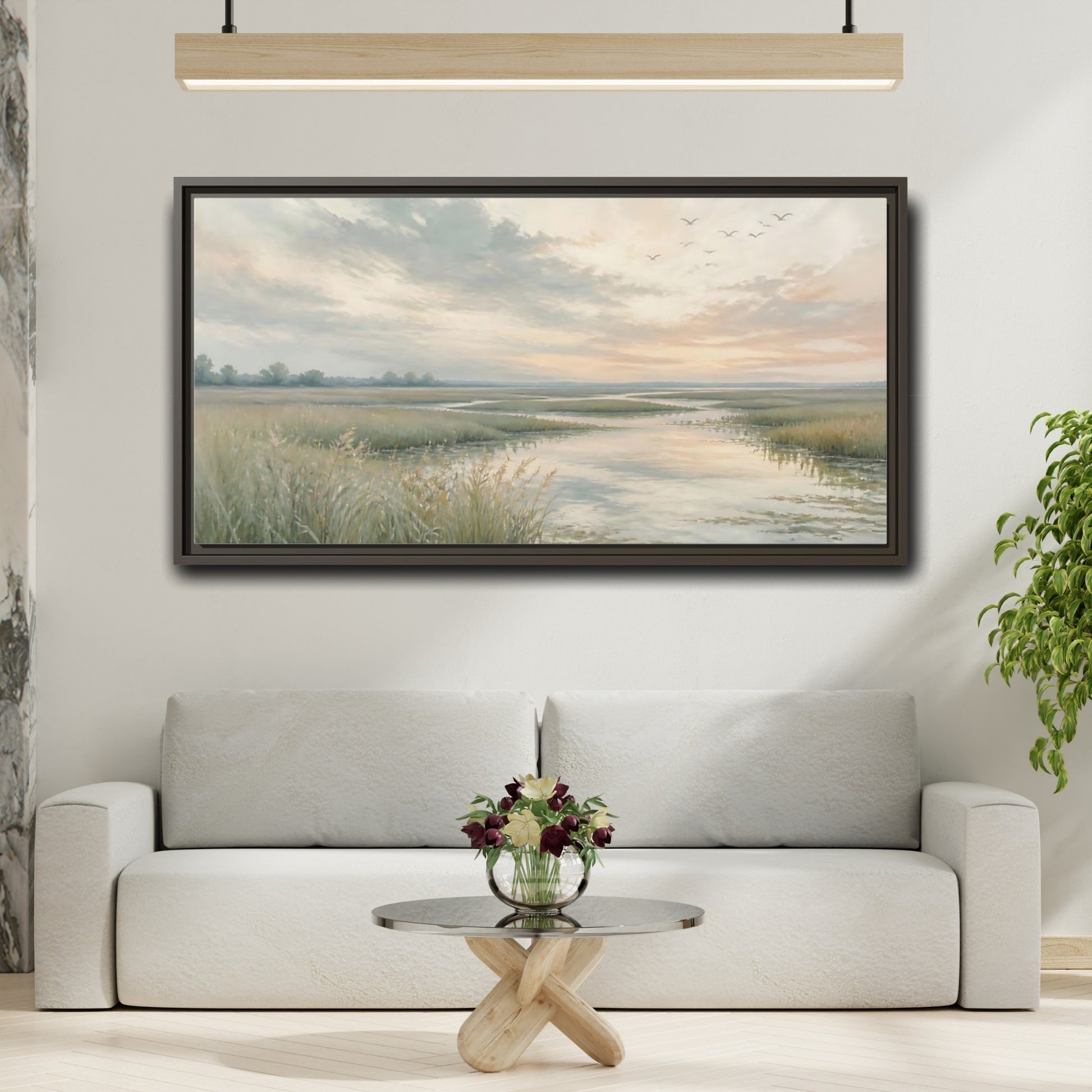 Mockup 2. Nature Marshland Pastel Marshland shown as stretched canvas wall art