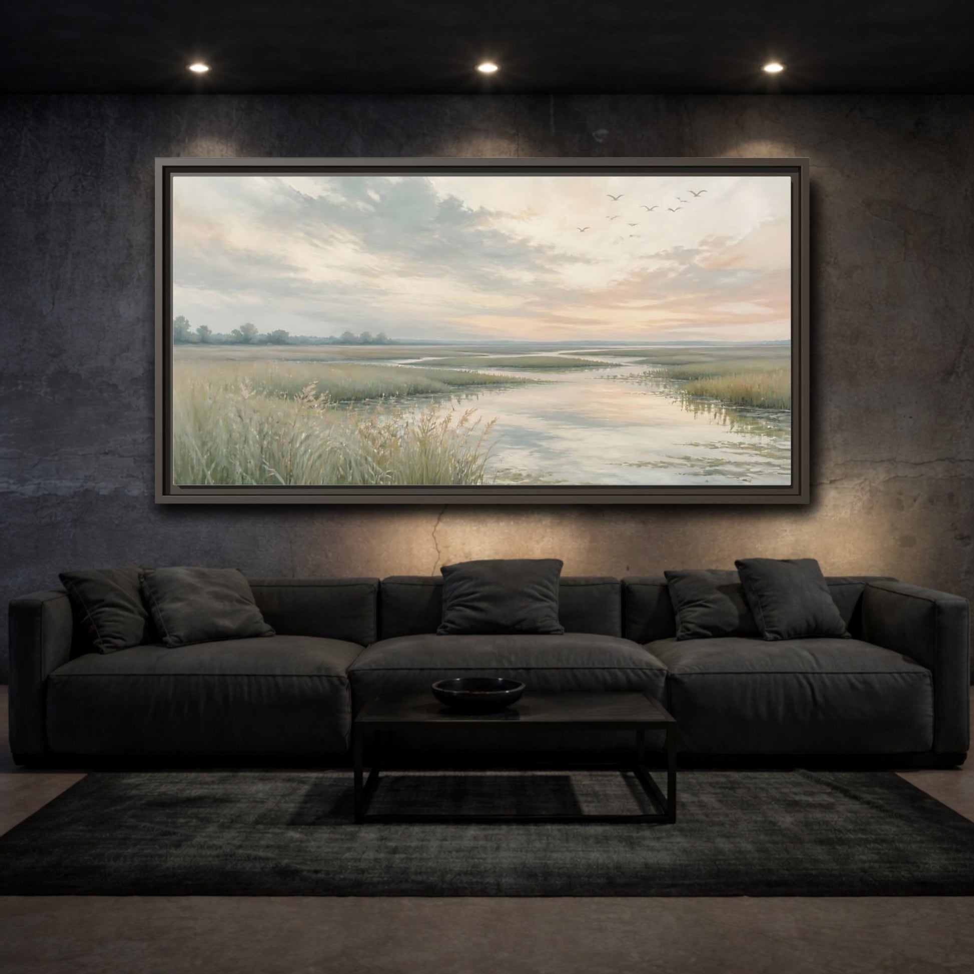 Mockup 3. Nature Marshland Pastel Marshland shown as stretched canvas wall art
