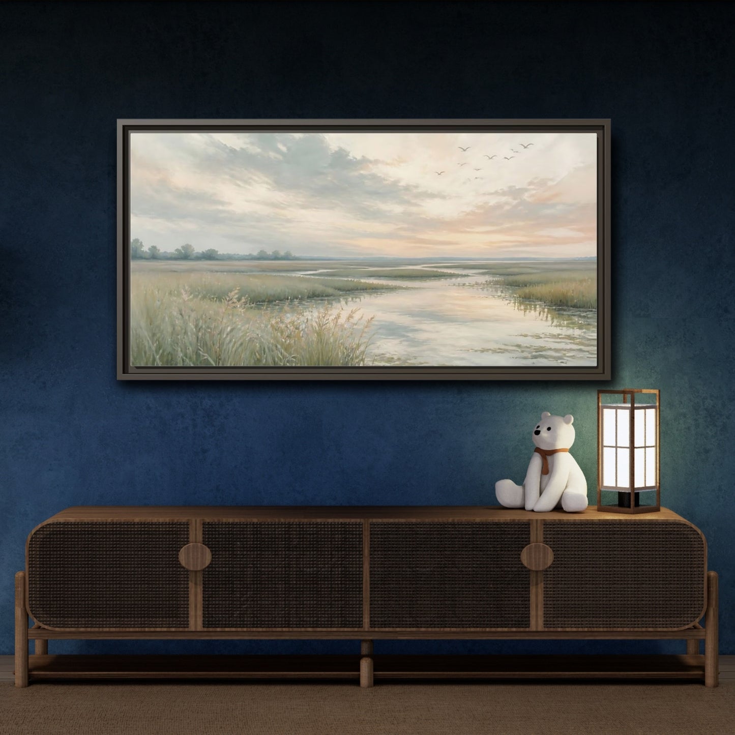 Mockup 4. Nature Marshland Pastel Marshland shown as stretched canvas wall art