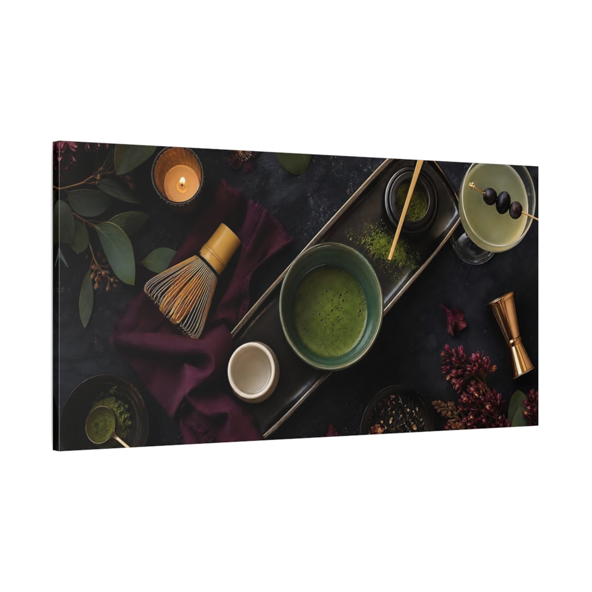 Side Mockup 2. Nature Matcha Tea Matcha Green And Purple shown as canvas print