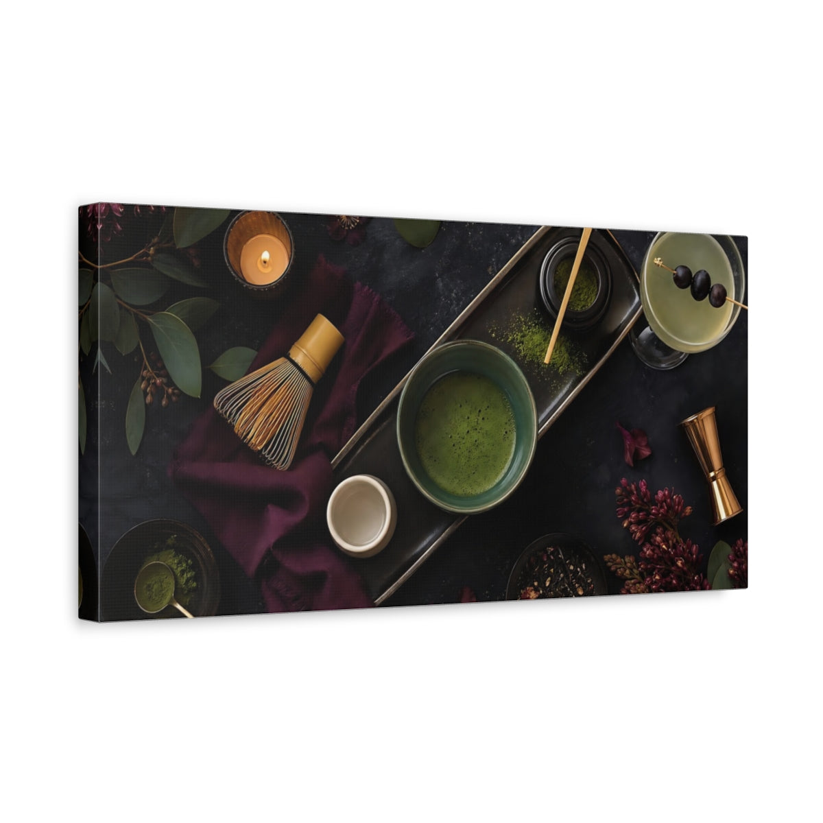 Side Mockup 3. Nature Matcha Tea Matcha Green And Purple shown as canvas print