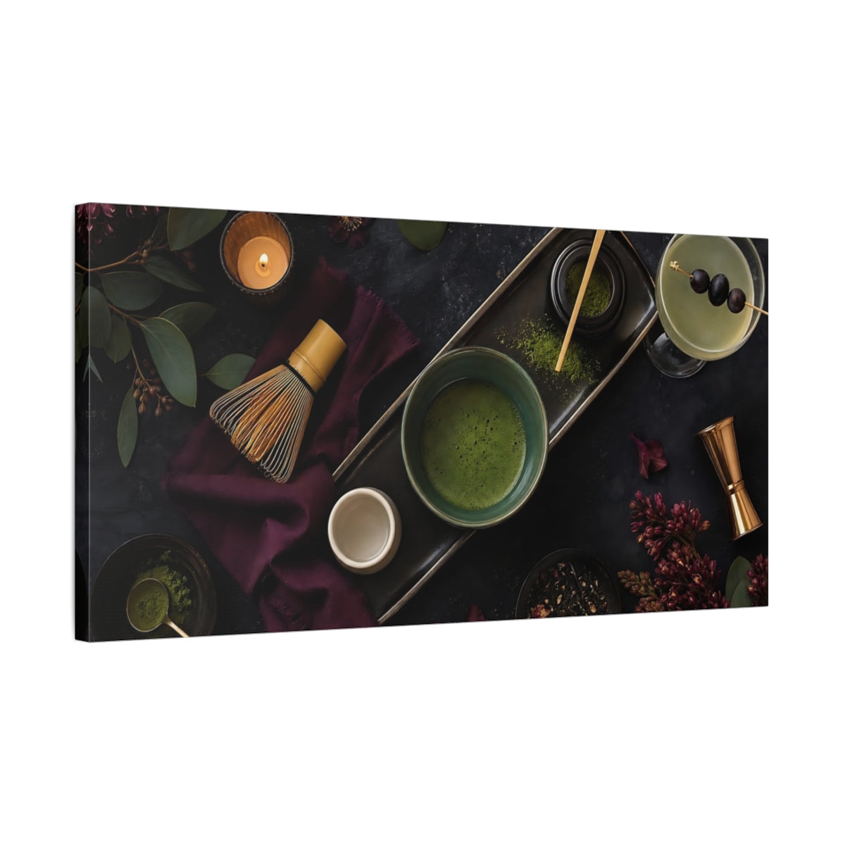 Side Mockup 1. Nature Matcha Tea Matcha Green And Purple shown as canvas print