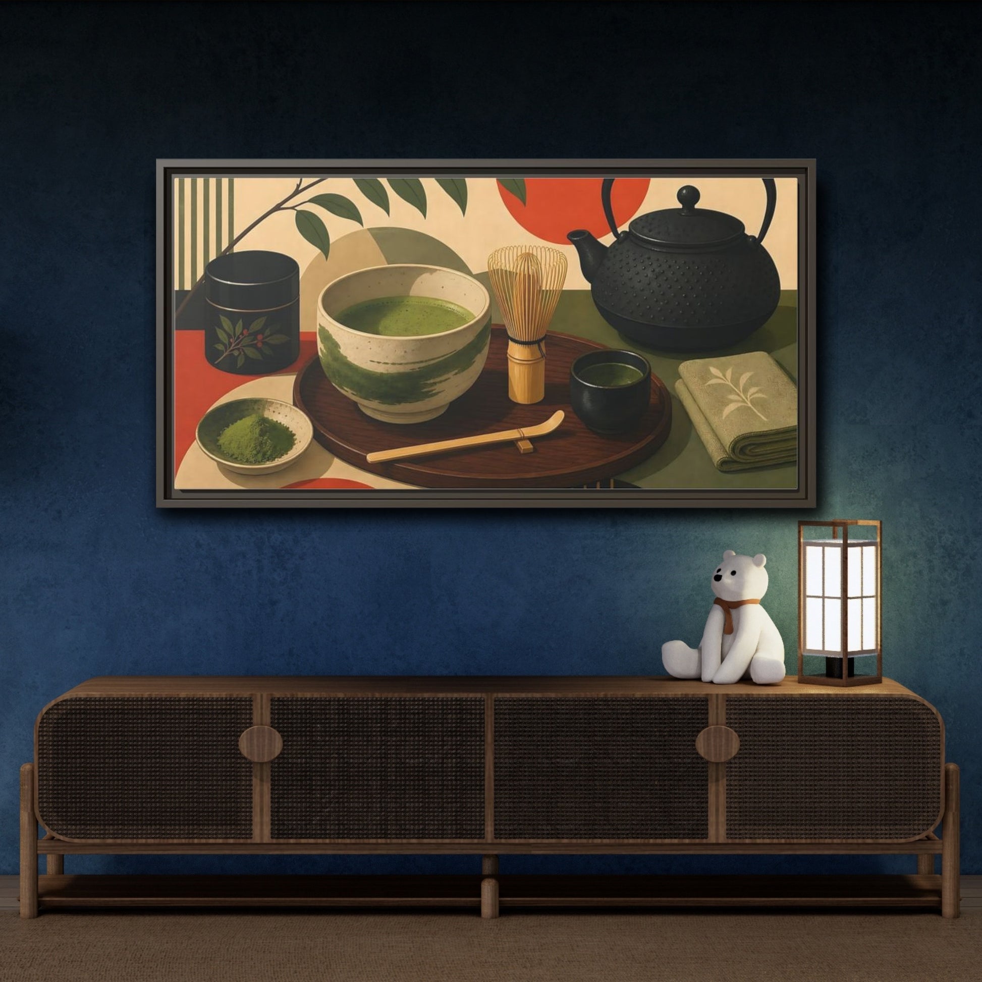 Mockup 4. Nature Matcha Tea Matcha Tea Ceremony shown as framed canvas print