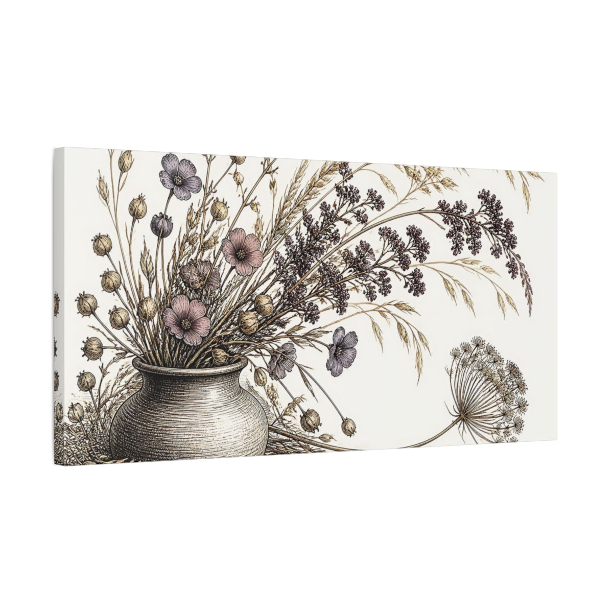 Side Mockup 1. Nature Meadow Stems Bouquet shown as canvas print
